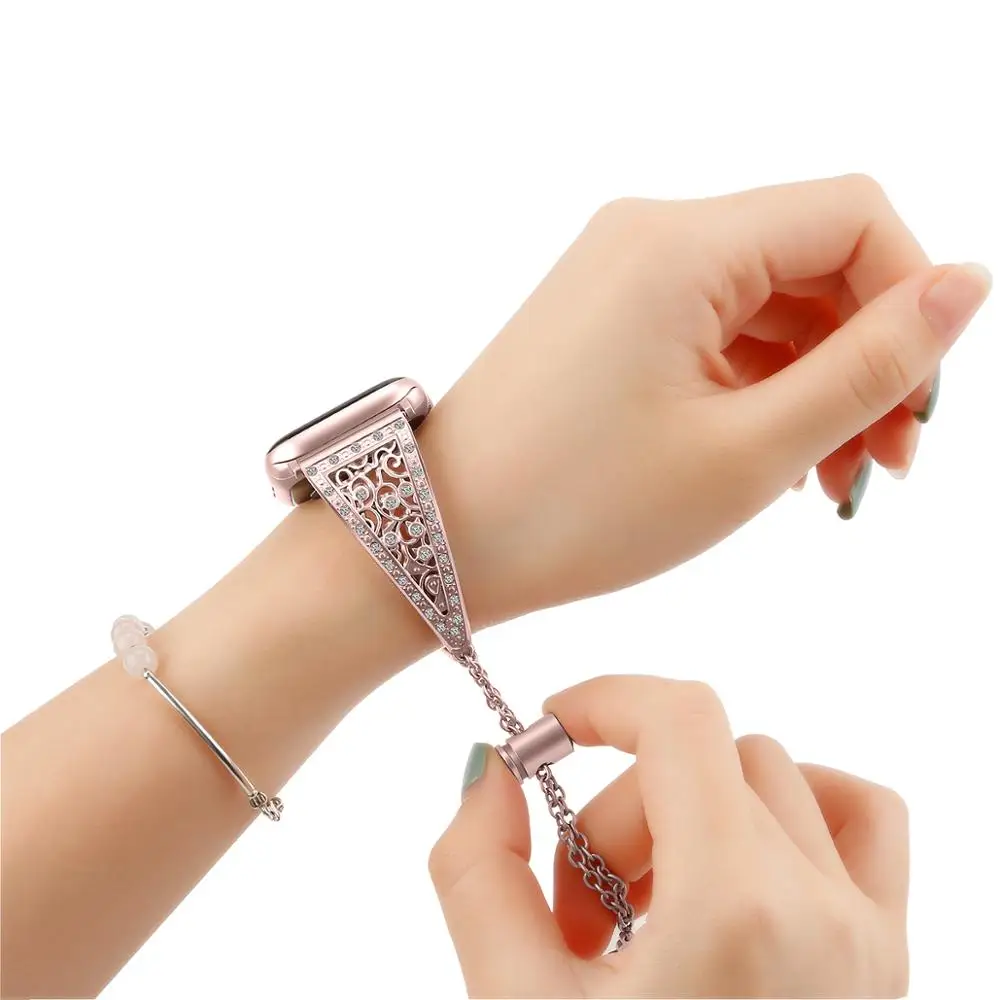Bling Ремешок для Apple Watch группа iWatch 4/3/2/1 бриллиант со стразами Нержавеющая сталь