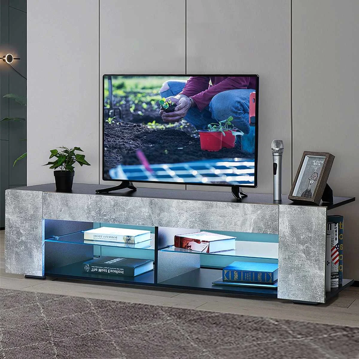 S Home Living Room Lighting Furniture Tv Tables Tv Unit Bracket With 2 Side Cabinet Storage Organizer