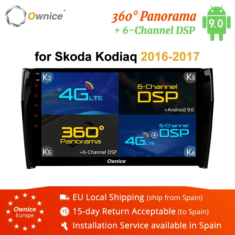 Ownice K1 K2 K3 K5 K6 2 Гб ОЗУ 4G SIM LTE Android 9 0 для Skoda KODIAQ 2016 2017 автомобильный DVD плеер GPS карта 360