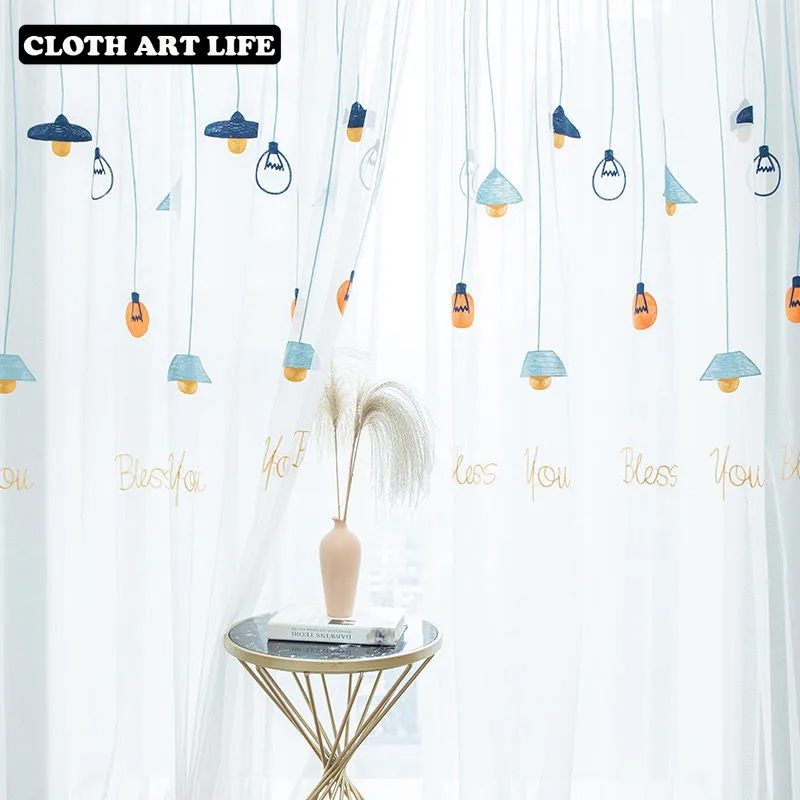 

Embroidered Cartoon White Sheer Curtain Jacquard Tulle Volie Window for Sliding Living Room Wedding Decor Drape Blinds Home