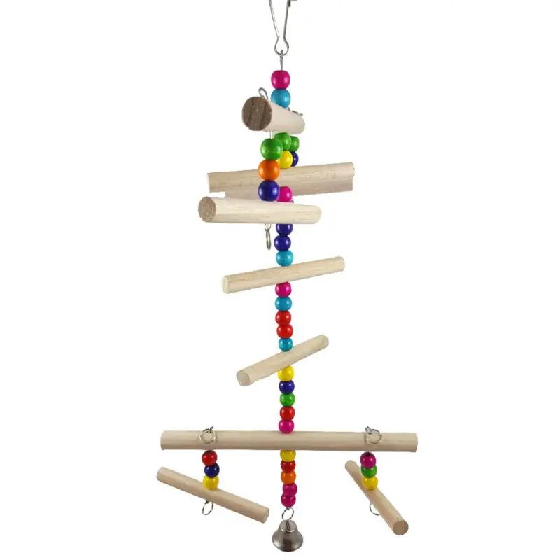 

Bird Hanging Bite Gift Wooden Climbing Parrot Cage Chew Toy Playing Perch Swing E7CC