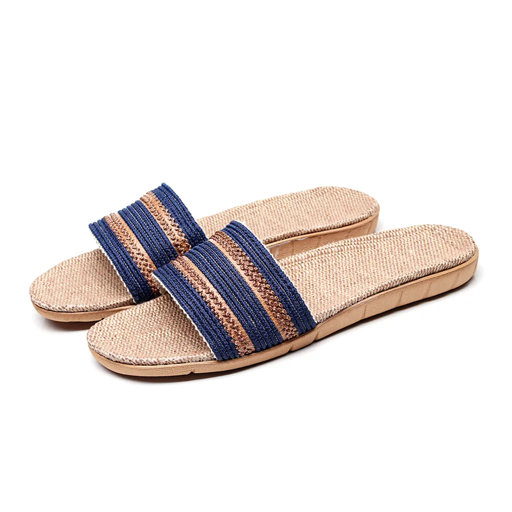 2020 Новые мужские модные Нескользящие льняные домашние туфли с открытым носком на