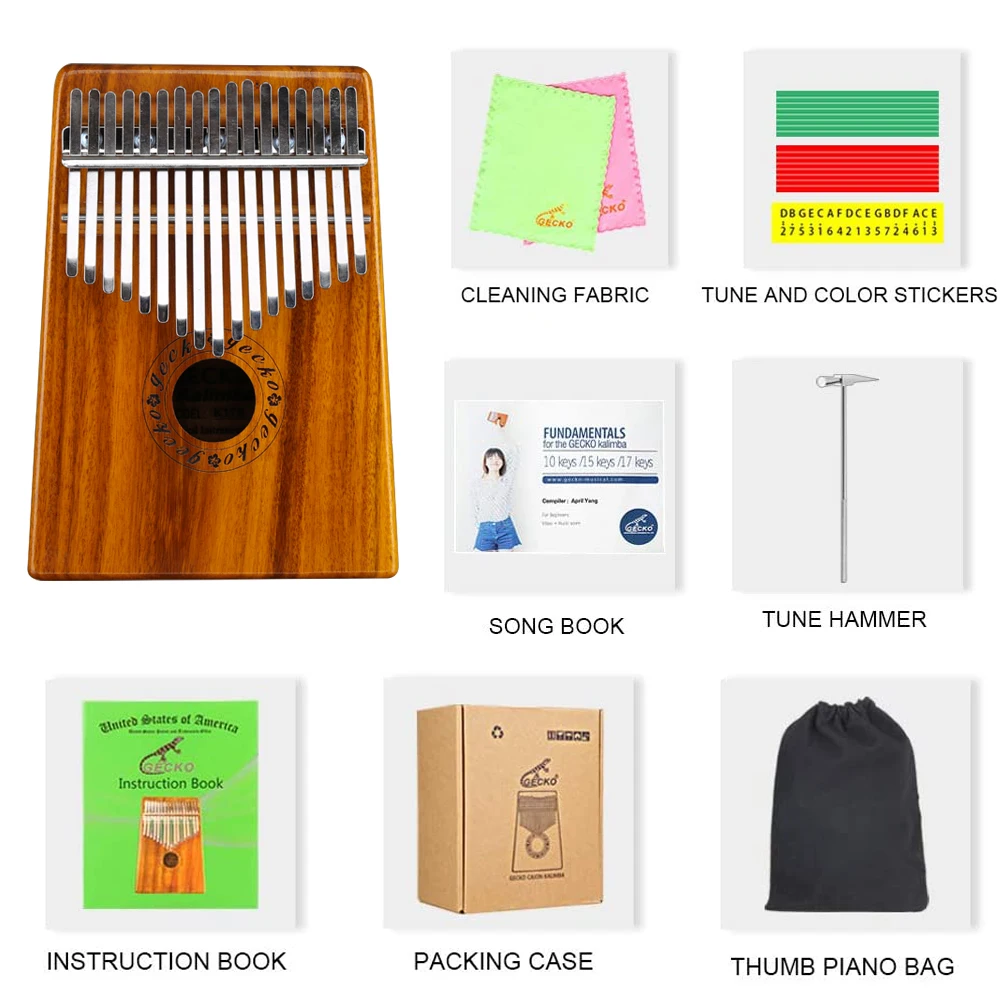 Пианино для большого пальца Gecko Kalimba 17 клавиш высокое качество твердый корпус из