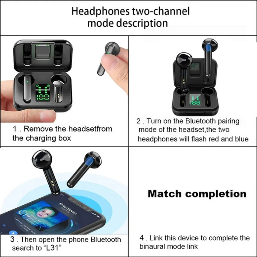 Bluetooth 5.0 WirelessHeadphones Q5 Digital display Earphones Mini In-Ear Pods For IOS Android Headset Earbuds Sports images - 6