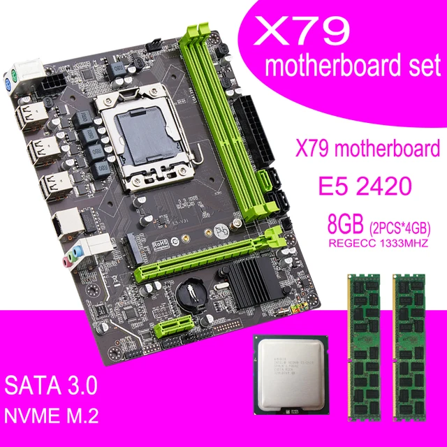 Qiyida X79 motherboard Set with Xeon LGA 1356 E5 2420 Cpu 2pcs x 4GB = 8GB 1333MHz pc3 10600R DDR3 ECC REG Memory Ram 1