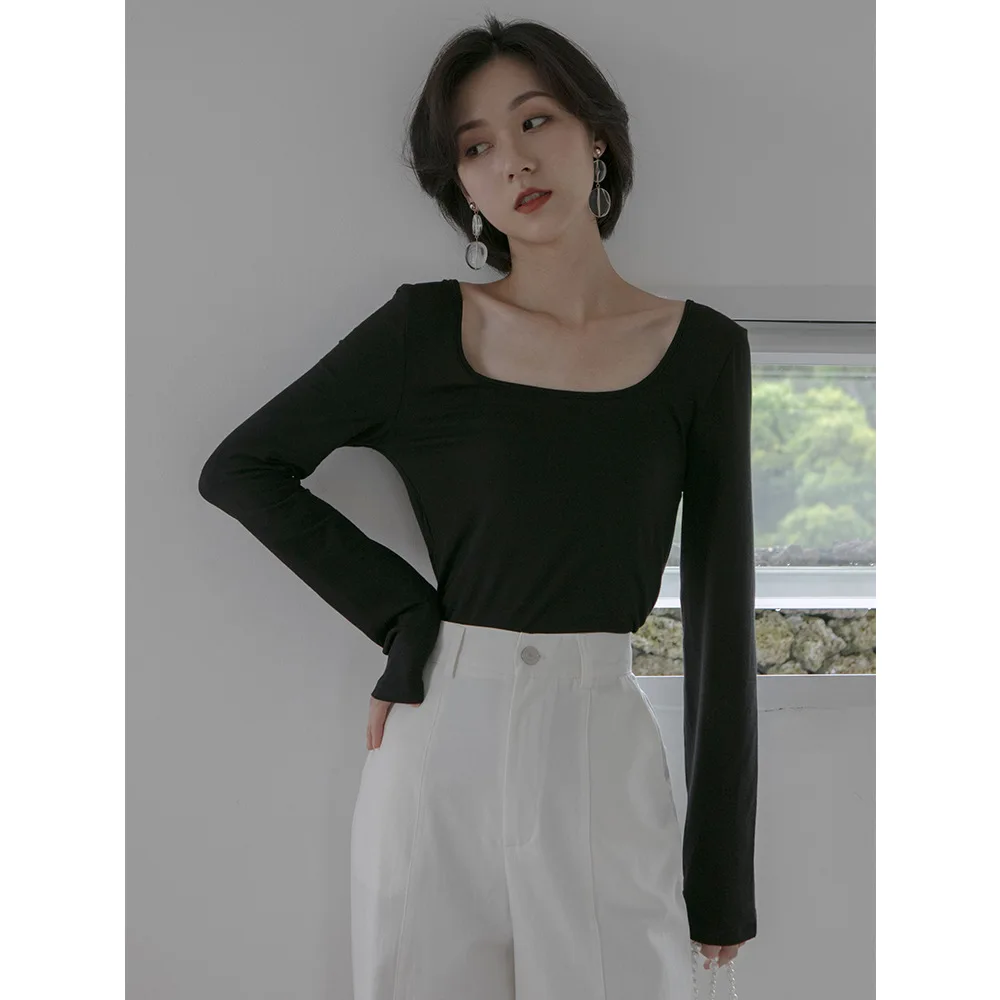 

solid t-shirts womens long sleeve tops high elastic