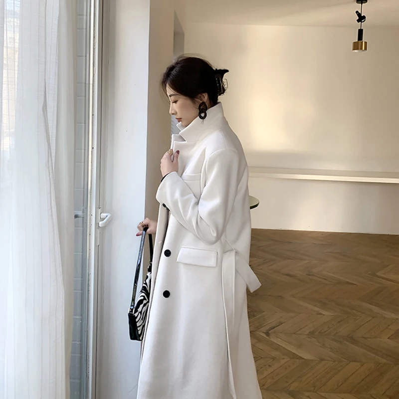 

[EAM] Loose Fit Black Big Pockets Woolen Coat Parkas New Lapel Long Sleeve Women Fashion Tide Autumn Winter 2021 1DD2441