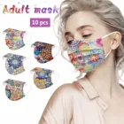 10 шт., одноразовые маски для взрослых с цветами, 3 слоя