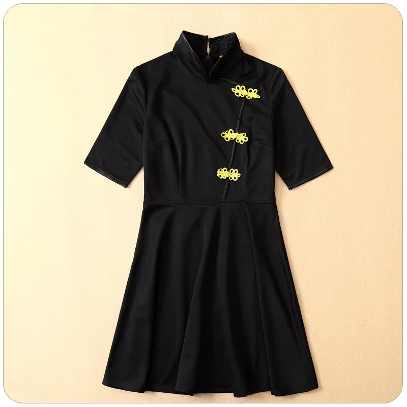 Винтажное готическое платье в стиле Харадзюку черное красное приталенное Ципао