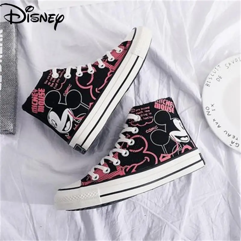 

Disney Ladies Fashion Trend High-top Non-slip Breathable Canvas Shoes Simple Cartoon Animation Casual All-match Flat Shoes