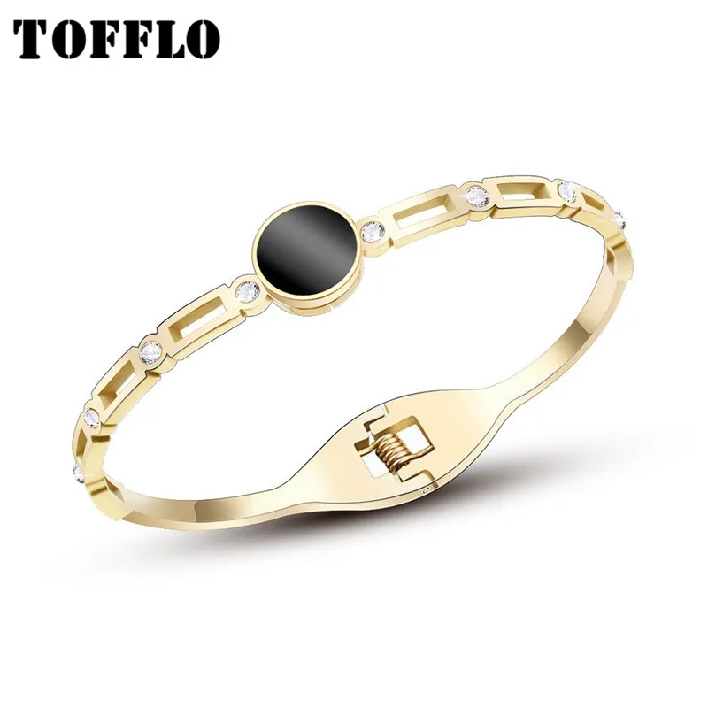 

TOFFLO Stainless Steel Jewelry Black Shell With Eight Zircons And Inlaid Spring Bracelet Elegant Bracelet For Women BSZ152