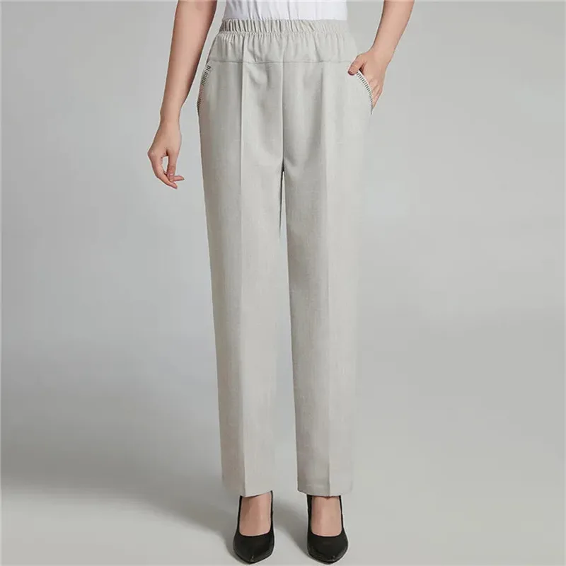 Брюки среднего возраста и старше женские тонкие из хлопка льна штаны размера
