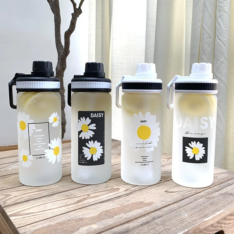

Creative Summer 450ml Daisy Frosted Glass Water Bottle Portable Leak Proof Large Capacity Water Cup Outdoor Sports Water Bottles