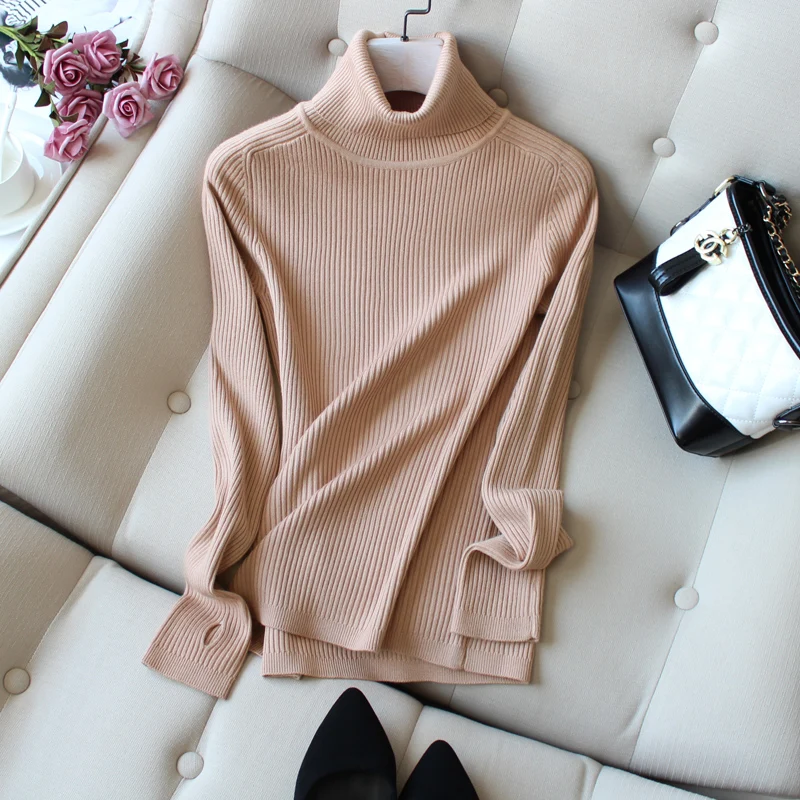 Свитер женский кашемировый шерстяной с высоким воротником и длинным рукавом |