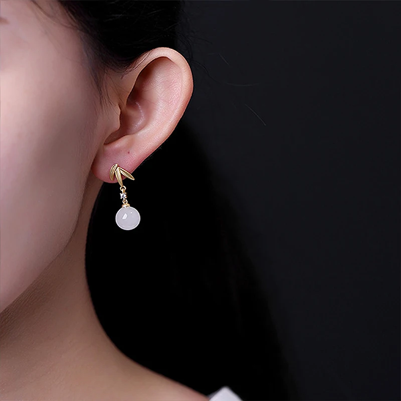 

jade earrings 925 silver earrings 2020 trend Bamboo Golden vintage jewelry small women's earings initial gold plated jewelry