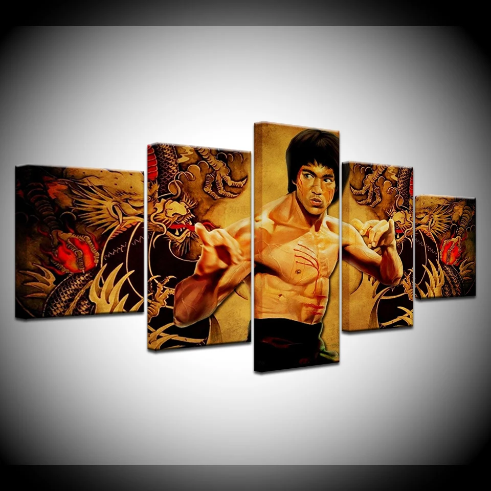 5 панелей/шт HD Печать кунг фу Брюс фигурка ли настенные плакаты на холсте