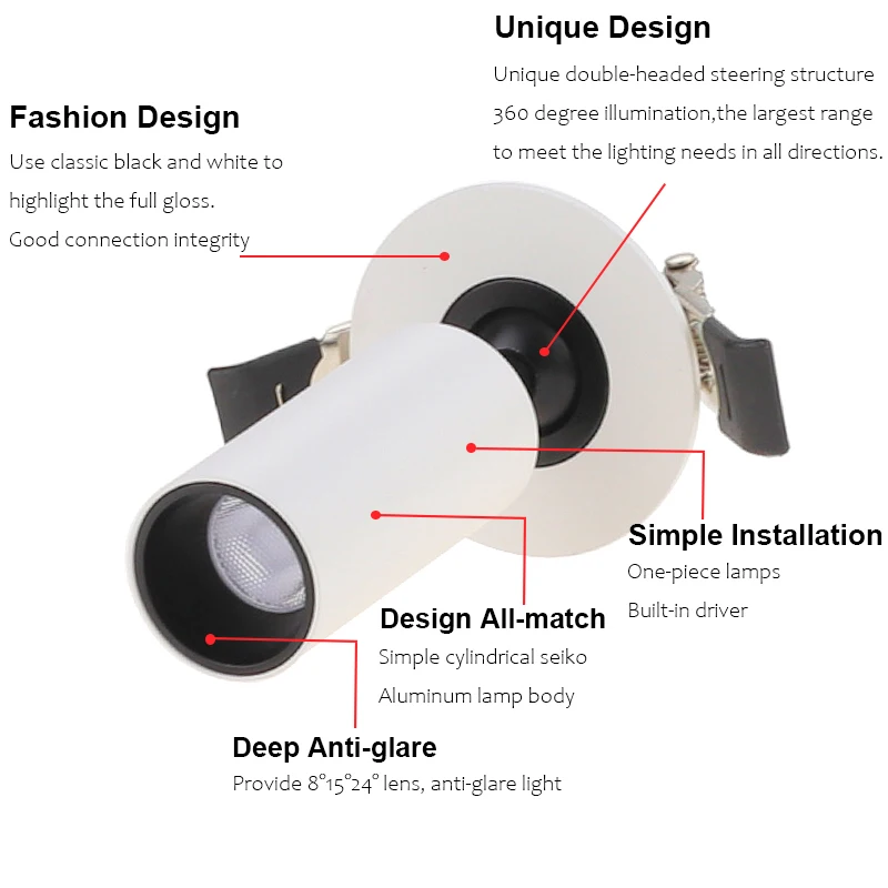 Black White Commercial Embedded LED Downlight 3W Mini Spotlight Living Room Borderless Anti-glare Led Ceiling Light Lamp | Лампы и