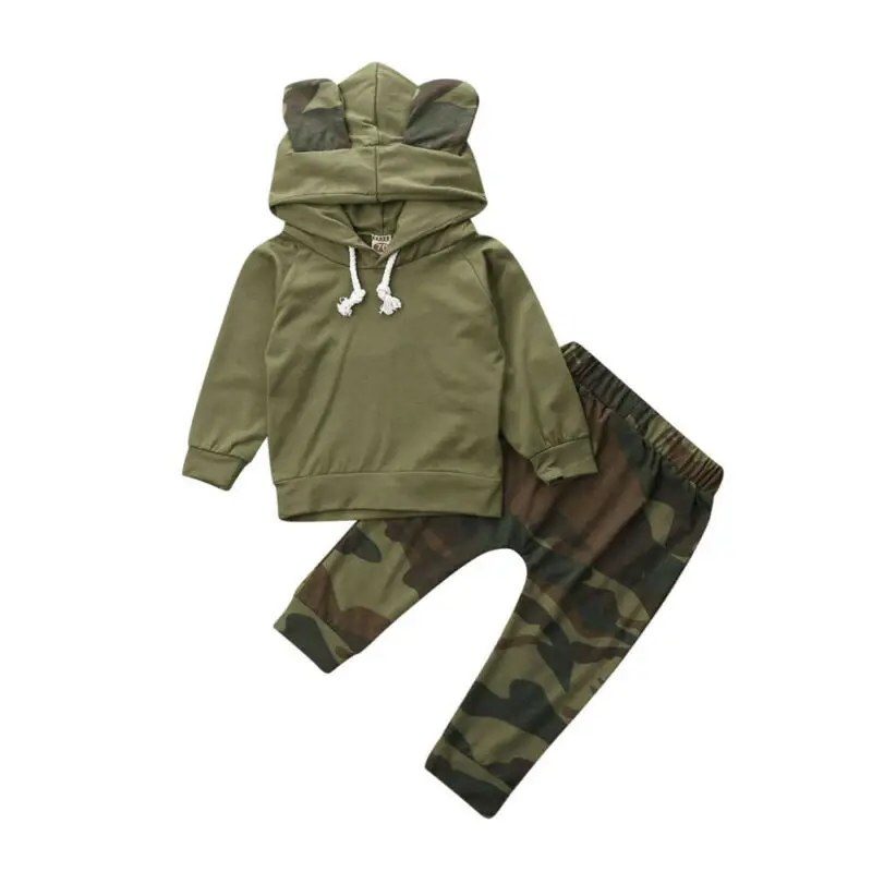 

Baby Camo Clothes Set Newborn Baby Boy Girls Hooded Long Sleeve Tops+Pants Outfit Clothing Sets Hoodie Tops