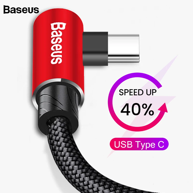 Baseus usb type-C кабель 90 градусов USB C зарядное устройство Шнур Быстрая зарядка USBC type-c кабель для samsung Oneplus 7 Pro мобильный телефон USB-C