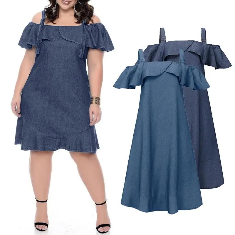 Женское джинсовое платье с оборками VONDA повседневное свободное однотонное