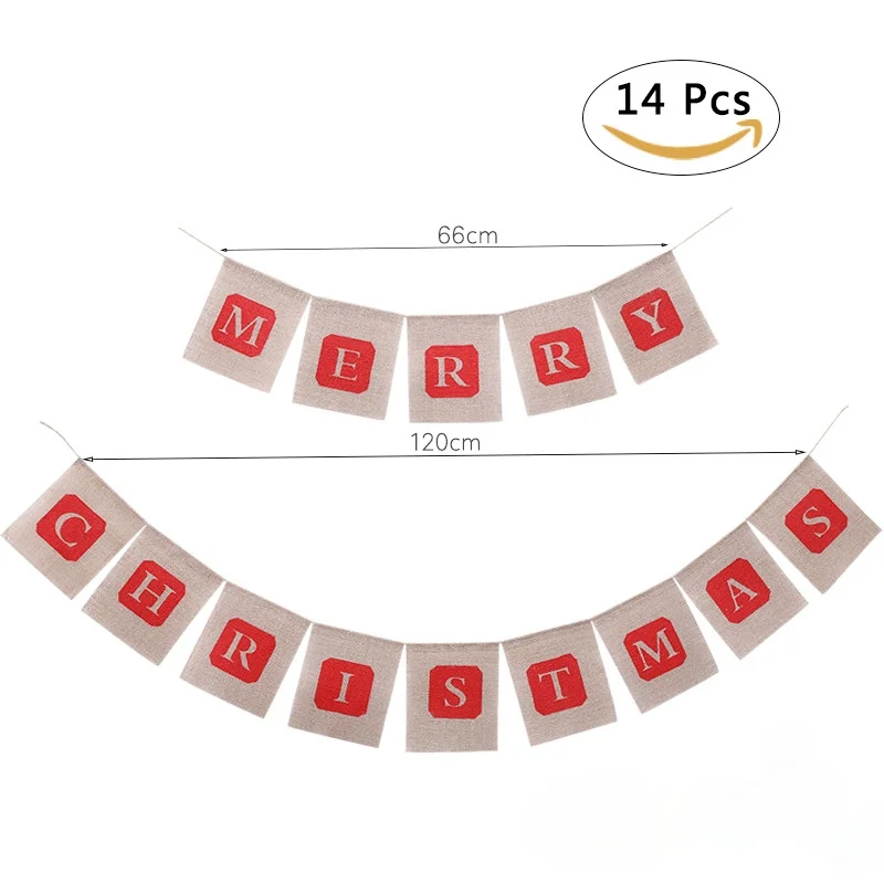 

Christmas Party Decoration Linen Banner Wall Hanging Pull Flag Party Supplies