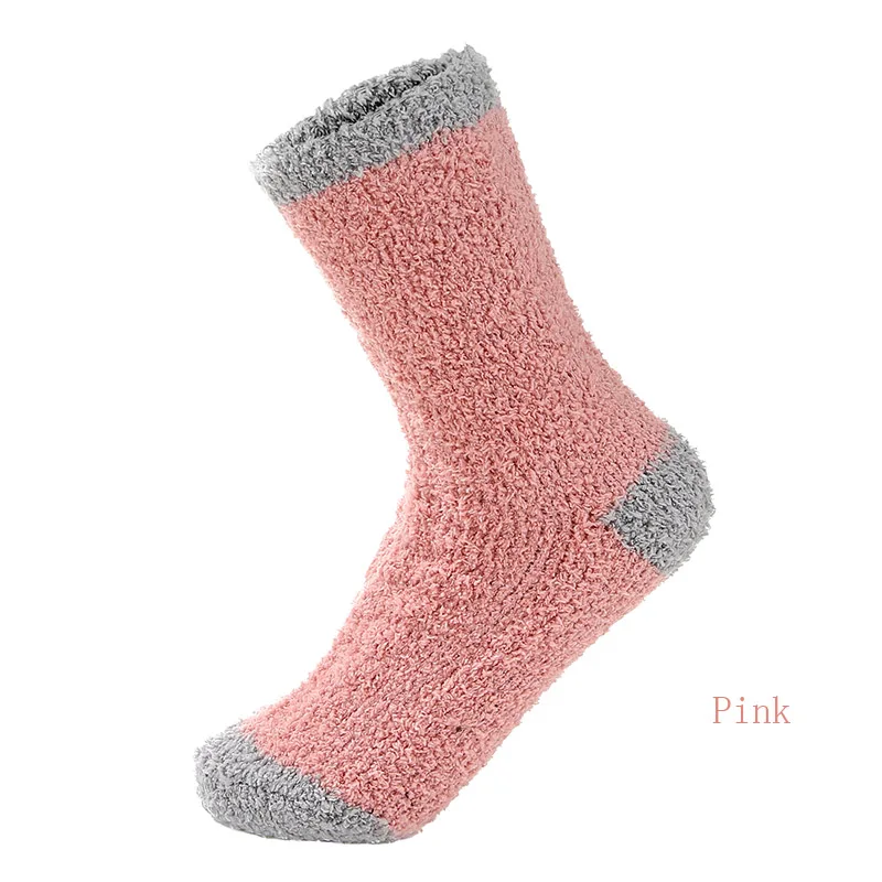 Pink 1 пара, милые мягкие женские пушистые носки в стиле пэчворк коралловые бархатные зимние теплые домашние носки-тапочки для девочек, махровые Пушистые Носки - Цвет: Pink