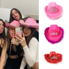 Женская Ковбойская шляпа в западном стиле, розовая модная кепка для вечерние с широкими полями и блестками, Декоративная Корона, тиара, шляпа Cowgirl