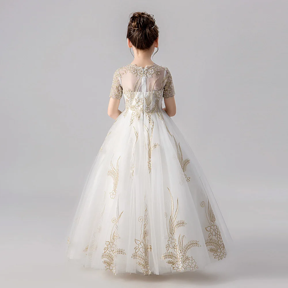 Платье с коротким рукавом для девочки кружевной аппликацией | Свадьбы и