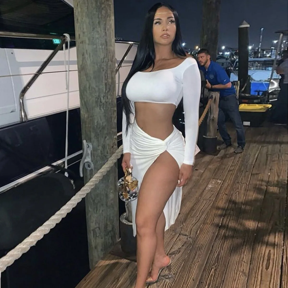 

Женский модный комплект из двух предметов, женский сексуальный укороченный комбинезон с длинным рукавом, укороченный топ + цыганские юбки, ...