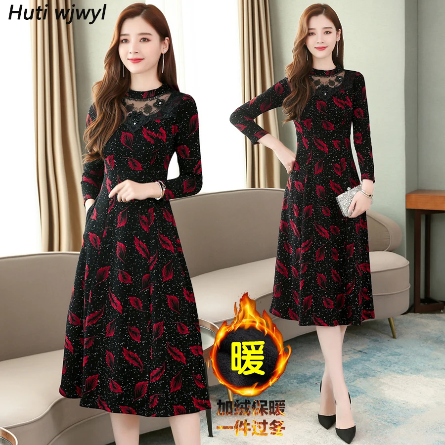 Винтажные черные платья миди из плотного бархата Осень зима 3XL размера плюс с