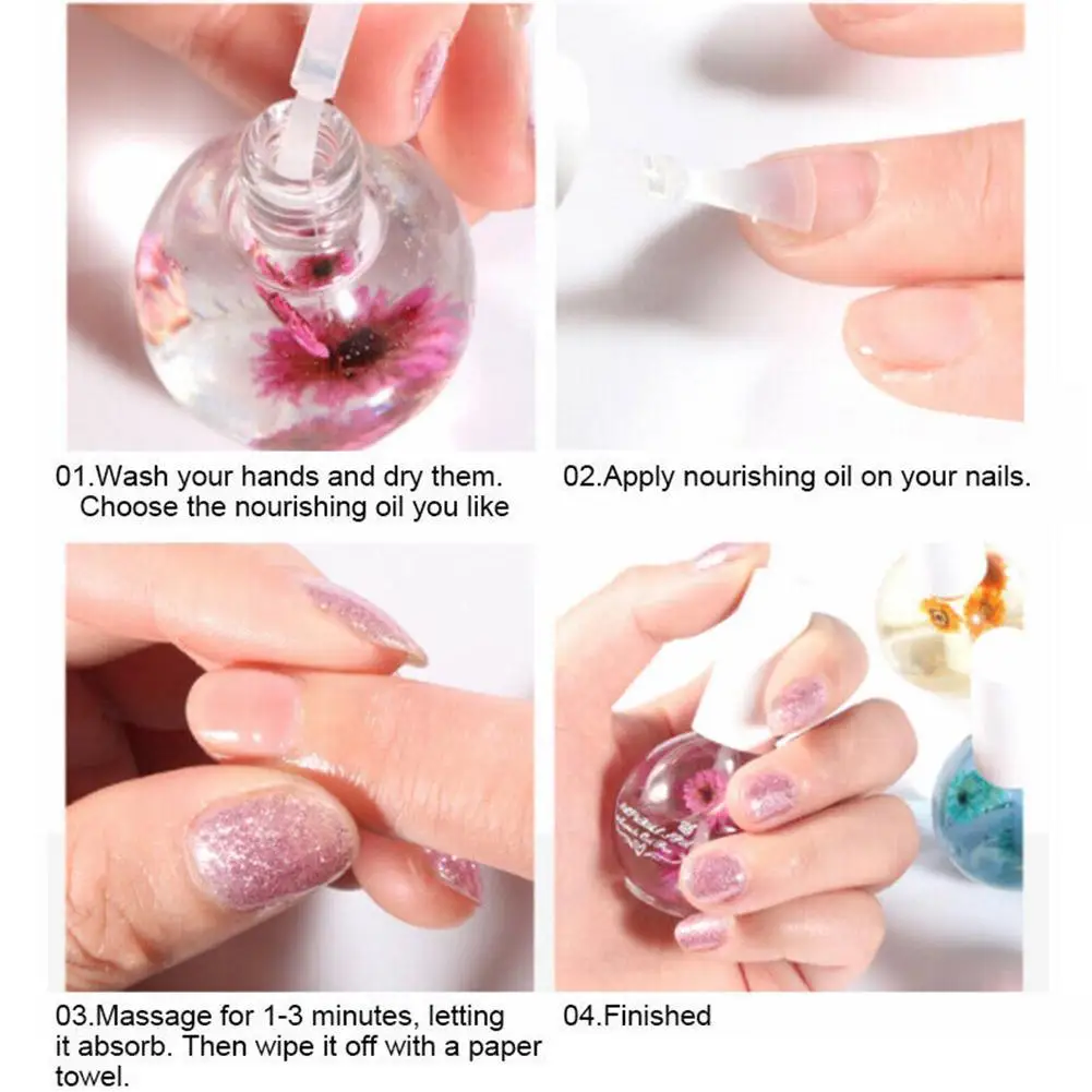 

1 Bottle 15ml Dried Flowers Nail Care Oil Softener Nutritional Cuticle Oil Treatment Nutritious Gel Polish Cuticle Nail Art Tool