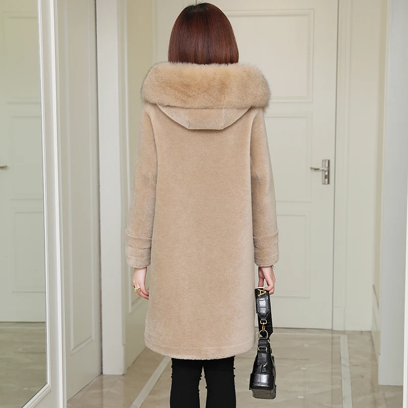 Женское длинное пальто из 2020 шерсти с воротником лисьего меха KJ4672|Шубы и