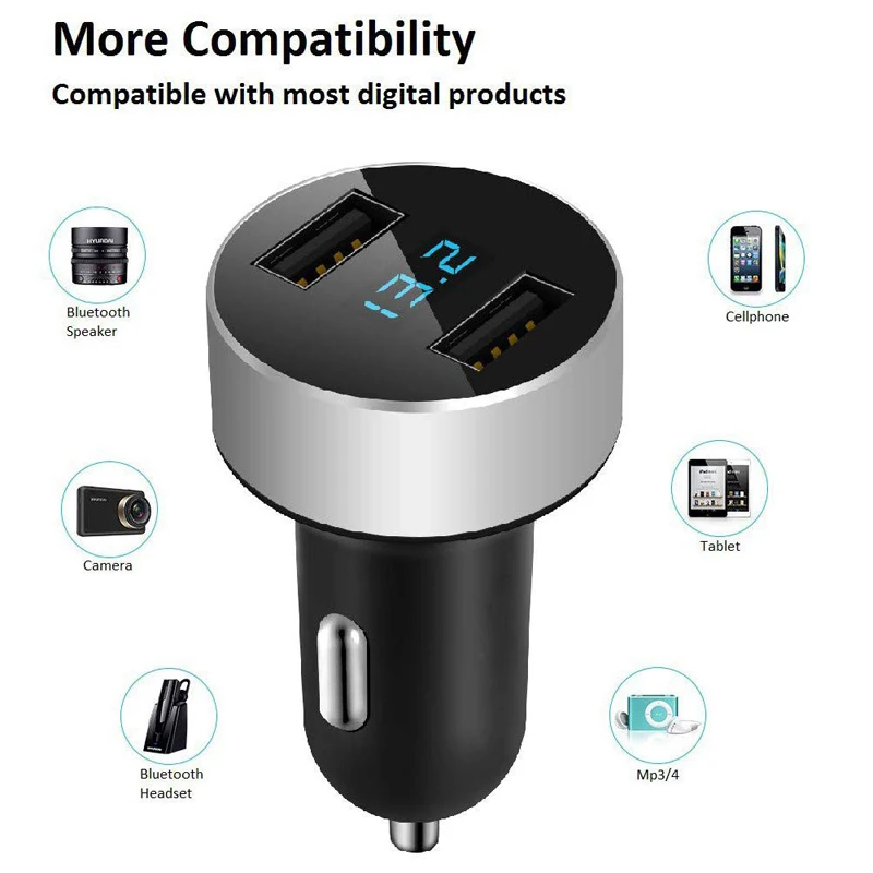 Автомобильное зарядное устройство с 2 USB портами и светодиодным