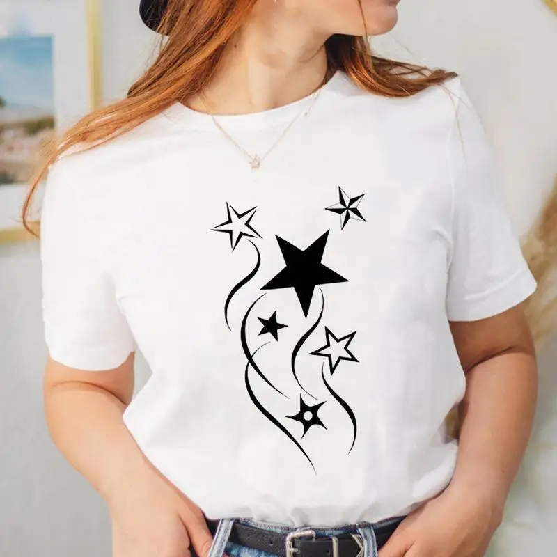 

Футболка женская с коротким рукавом, модная Милая графическая рубашка в стиле 90-х, топ с мультяшным принтом звезд, одежда, одежда