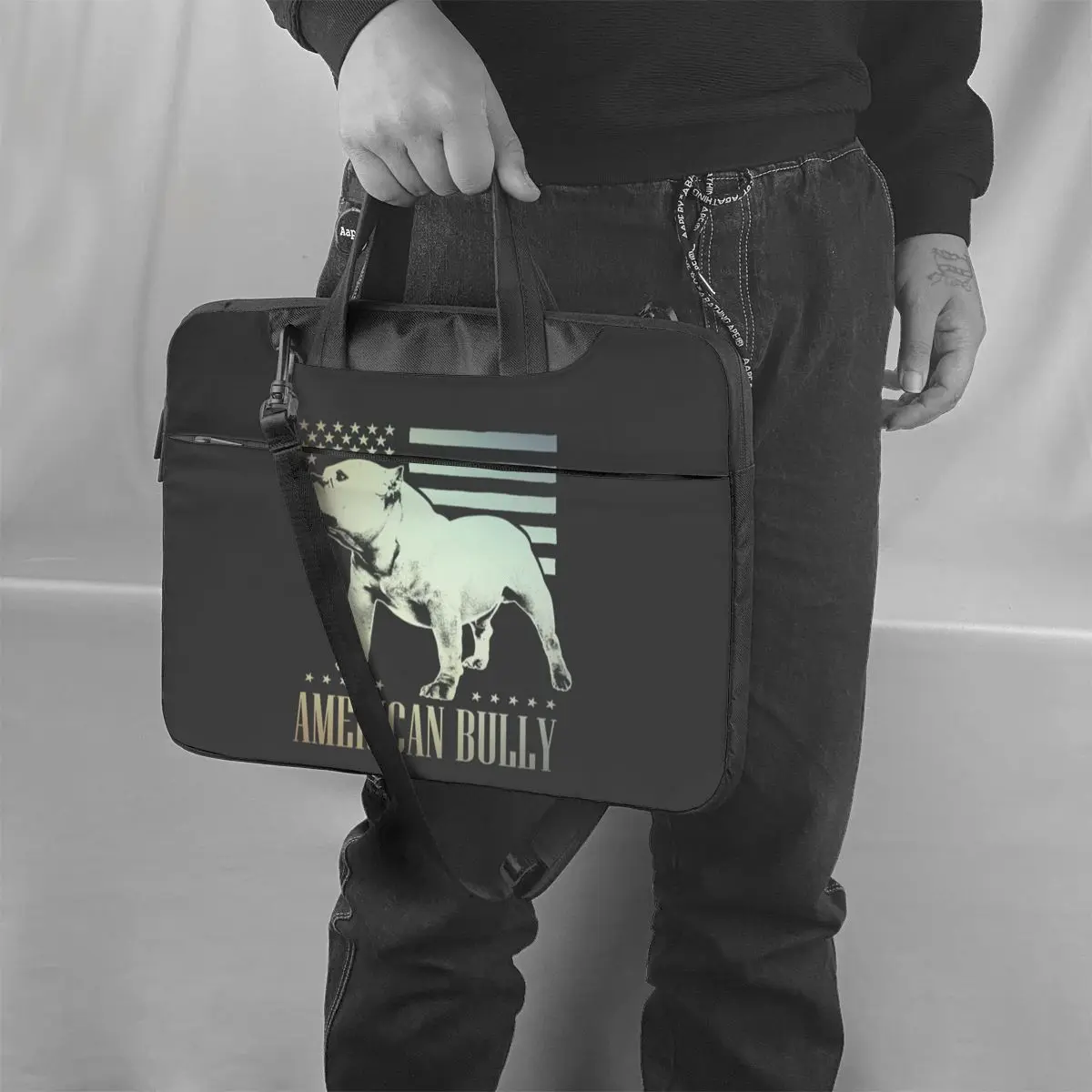 

American Bully Dog Laptop Bag Case Vintage Travelmate Computer Bag Crossbody Protective Laptop Pouch