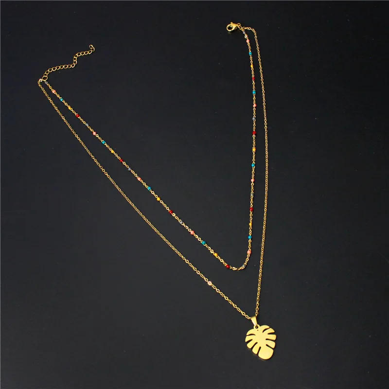 

Double Oil Drop Chain Leaves Pendant Necklaces for Women Girl 2021 Classic Titanium Steel Cute Leafs Jewelry Gift Wholesale