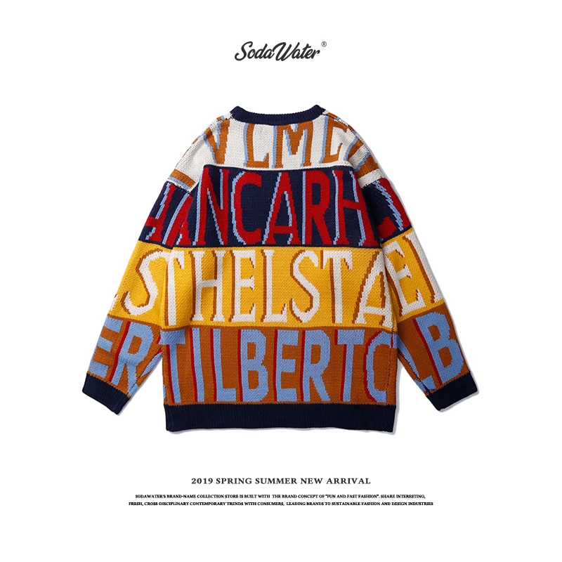 SODAWATER смешной принт вязаный мужской свитер пуловеры свободный крой шерстяной