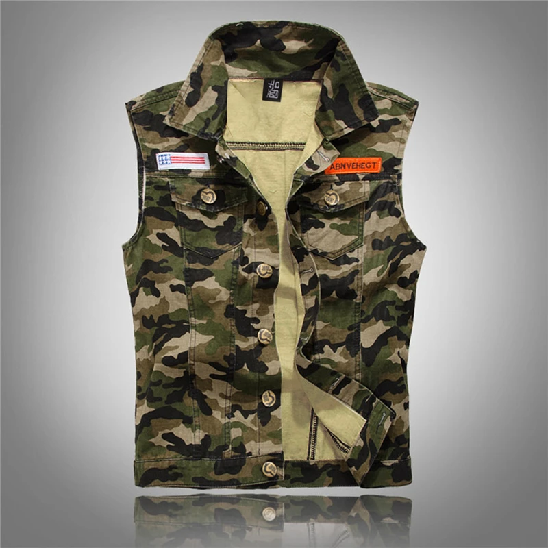 

high quality Military Sleeveless denim Jackets Brand Men's Camouflage Denim Vests New Casual Male Vest Camo Waistcoats Homme