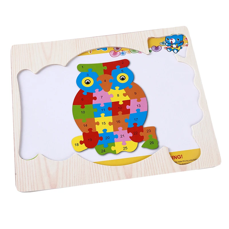 

Kids Wooden Puzzle, 26 Alphabets Letter Cartoon Animal Puzzle Toy Early Education Toy for Kids (Small fish/Owl/Crab/Cock)