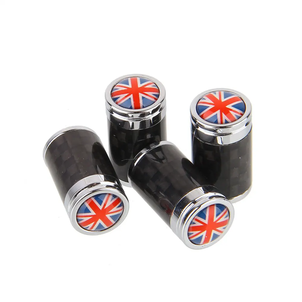 4 Pcs/Set Copper + Carbon Fiber England flag Style Tire Valve Stem Cap Wheel Air Caps for Auto Cars|Стержни и колпачки
