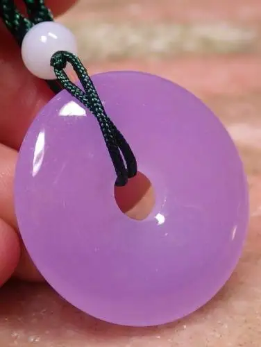 CHINESE Icy Lavender JADEITE PENDANT Circle Donut Amulet with jewelry cord . @@ Free shipping