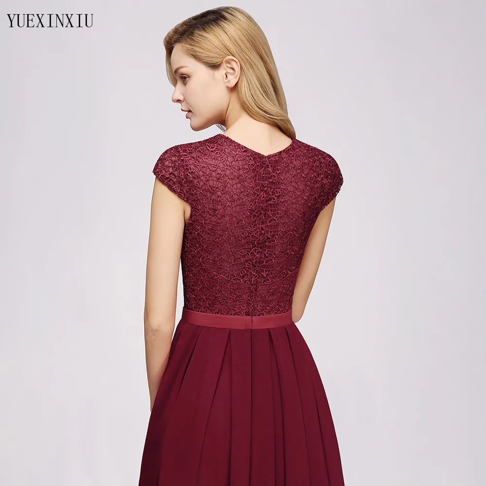 Очаровательное бордовое кружевное шифоновое длинное вечернее платье 2019