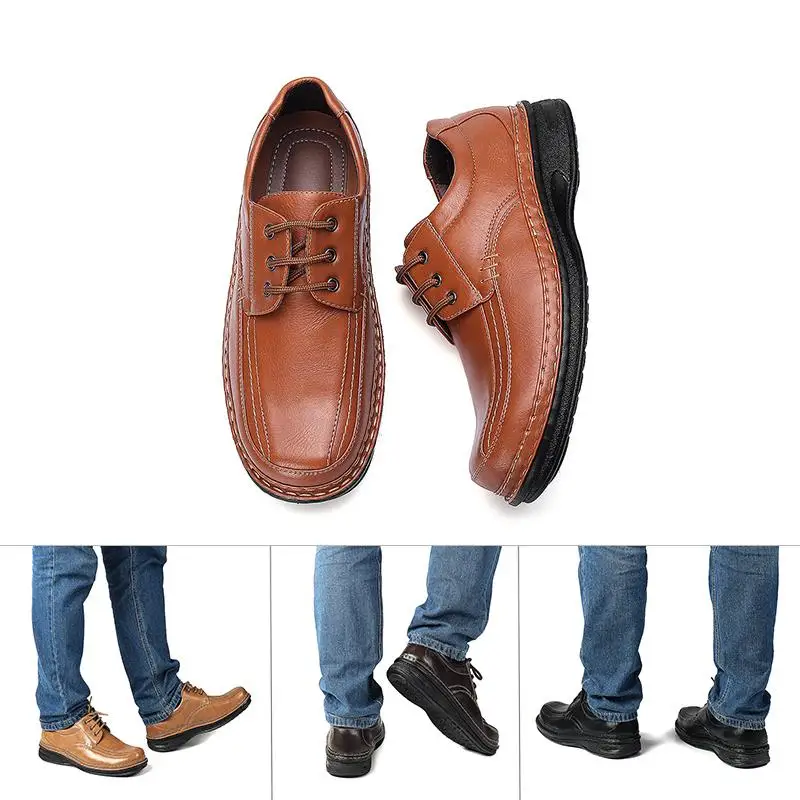 

Leather Non-slip Casual Shoes Men Large Size Hand Stitching Smooth Winter Work Leather Boots Plus Cashmere Warm Plat Shoes Male