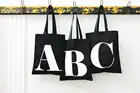 Сумка для покупок с буквами английского алфавита, персонализированная холщовая черная сумка-тоут, вместительная многоразовая Женская сумочка для покупок в стиле Харадзюку