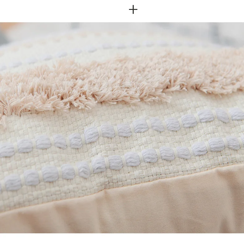 

Pure Cotton Indian Style Cushion Morocco Hand Embroidered Tufted Geometric Tassel Pillow Cover Home Sofa Decoration Without Core