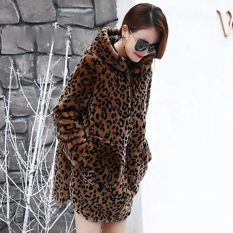 

Zoulv 2021 Spring and Autumn Fashion Casual Street High Quality Women Leopard Faux Fur Coat Autumn Winter Woolen Overcoat