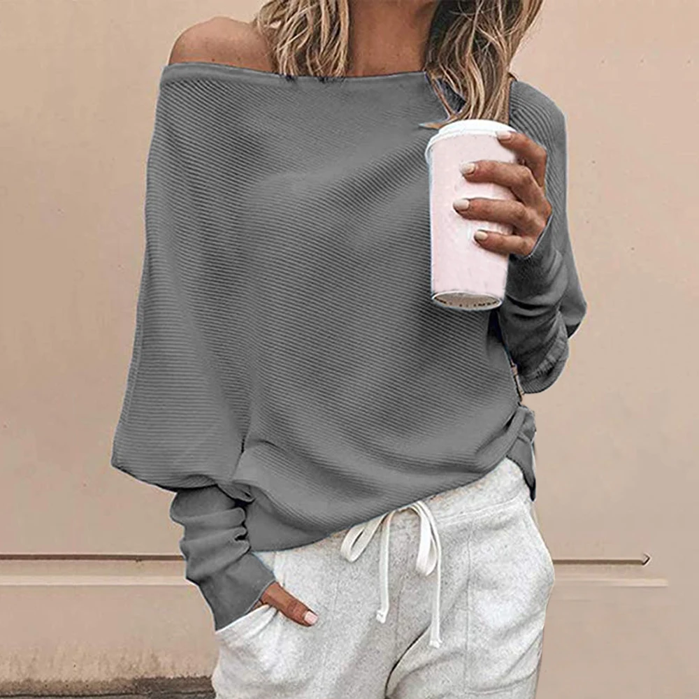 Women tshirt Sexy Off Shoulder T-shirts Casual Long-Sleeved Jumper Loose Batwing Sleeves Tee Tops Pullover Ladies Shirt New | Женская