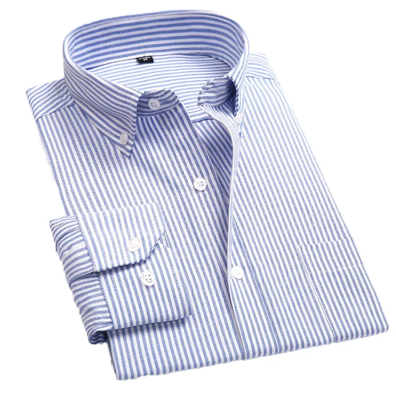 Мужская хлопковая рубашка Aoliwen Повседневная в полоску с длинными рукавами и