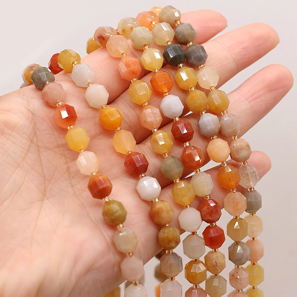 

Natural Semi-precious Stone Golden Silk Jade Round Faceted Bead Making DIY Ladies Necklace Bracelet Exquisite Jewelry Gift 8mm