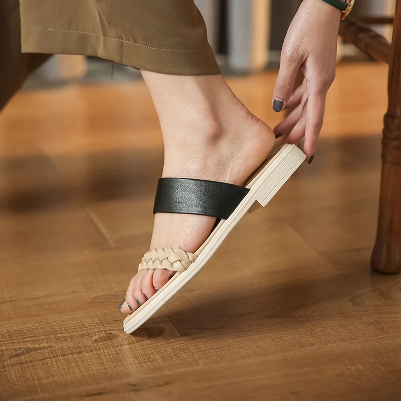 

Сандалии женские из натуральной кожи, босоножки на плоской подошве, удобные Тапочки ручной работы, повседневная обувь, плетеная текстура, р...